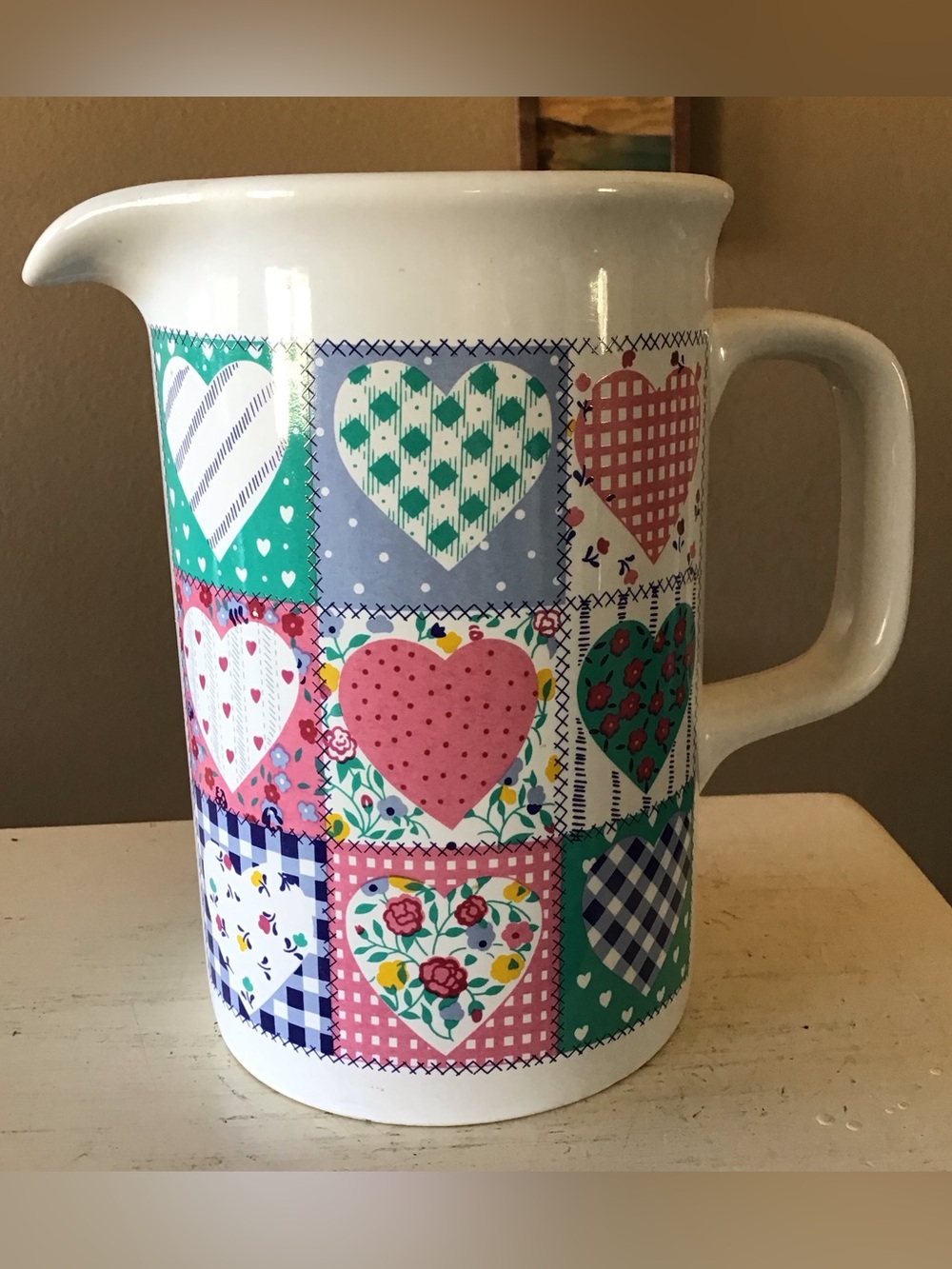 Vintage 1980s Y2K Hearts Delight Ceramic Pitcher